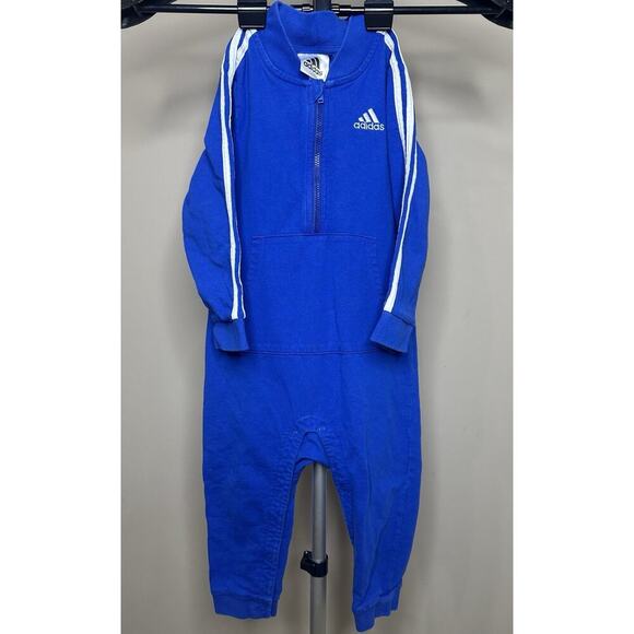 ADIDAS Baby Royal Blue One Piece Track Suit Coveralls Size 24 Month 100% Cotton - Picture 1 of 9